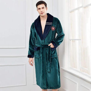 Men Casual Kimono Bathrobe Autumn Winter Flannel Long Robe Thick Warm Sleepwear Plus Size 3XL Nightgown Male Loose Home Wear - Larry's Anything Goes