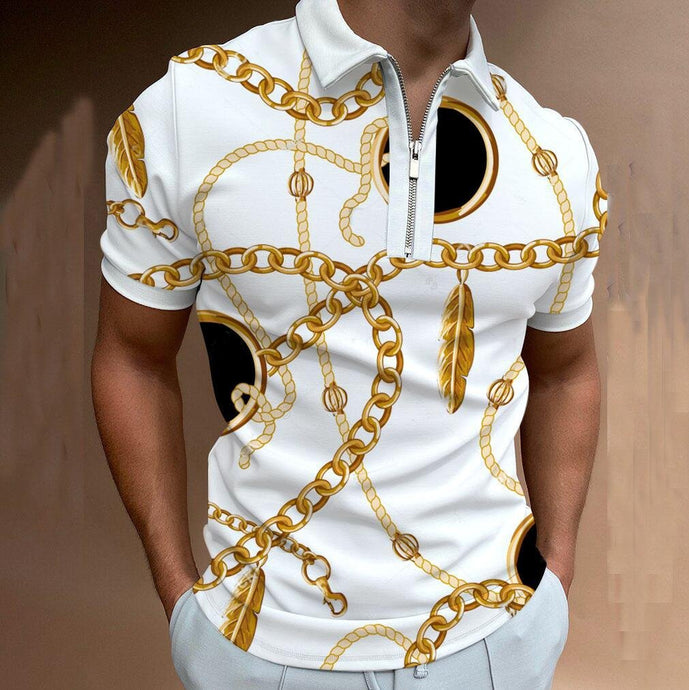 New Summer High Quality Men Polo Shirts High Street Print Casual Short Sleeve Mens Shirts Turn-Down Collar Zipper Polo Shirt Men - Larry's Anything Goes