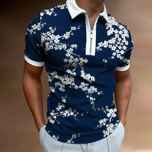 New Summer High Quality Men Polo Shirts High Street Print Casual Short Sleeve Mens Shirts Turn-Down Collar Zipper Polo Shirt Men - Larry's Anything Goes