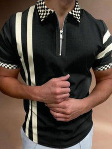 New Summer High Quality Men Polo Shirts High Street Print Casual Short Sleeve Mens Shirts Turn-Down Collar Zipper Polo Shirt Men - Larry's Anything Goes