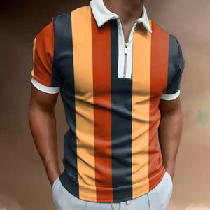 New Summer High Quality Men Polo Shirts High Street Print Casual Short Sleeve Mens Shirts Turn-Down Collar Zipper Polo Shirt Men - Larry's Anything Goes