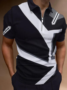 New Summer High Quality Men Polo Shirts High Street Print Casual Short Sleeve Mens Shirts Turn-Down Collar Zipper Polo Shirt Men - Larry's Anything Goes