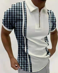 New Summer High Quality Men Polo Shirts High Street Print Casual Short Sleeve Mens Shirts Turn-Down Collar Zipper Polo Shirt Men - Larry's Anything Goes