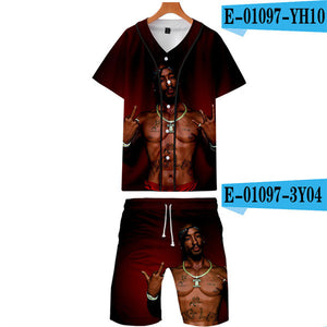 Tupac Amaru Shakur Two Pieces Sets Men 3D T Shirts+Shorts Suit Men Summer Tops Tees Rapper Tupac Fashion T-shirt Men Clothing - Larry's Anything Goes