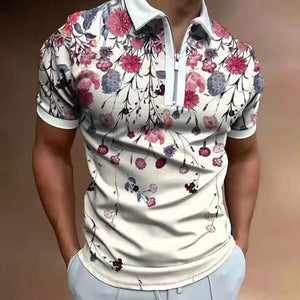 New Summer High Quality Men Polo Shirts High Street Print Casual Short Sleeve Mens Shirts Turn-Down Collar Zipper Polo Shirt Men - Larry's Anything Goes