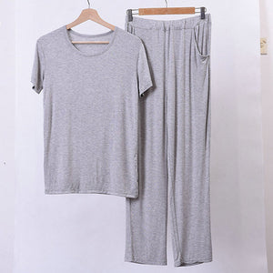 Summer Plus Size 8XL 170KG Men Pajamas Sets Modal Home Wear Set Soft Casual Sleep Wear Short Sleeve Top and Long Pants