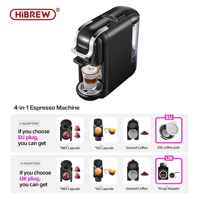 HiBREW Coffee Machine 19Bar 4in1 Multiple Capsule Expresso  Cafetera Dolce Milk&Nexpresso Capsule ESEpod  Ground Coffee Pod H2 - Larry's Anything Goes