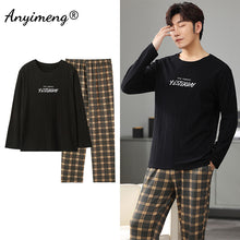 Load image into Gallery viewer, Big Size Men Pajamas Autumn Winter New Chic Gentleman Pjs Fashion Mens Casual Sleepwear Plaid Pants Cotton Pijama Set for Boy