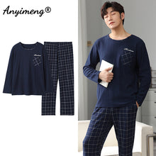 Load image into Gallery viewer, Big Size Men Pajamas Autumn Winter New Chic Gentleman Pjs Fashion Mens Casual Sleepwear Plaid Pants Cotton Pijama Set for Boy