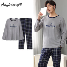 Load image into Gallery viewer, Big Size Men Pajamas Autumn Winter New Chic Gentleman Pjs Fashion Mens Casual Sleepwear Plaid Pants Cotton Pijama Set for Boy