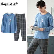 Load image into Gallery viewer, Big Size Men Pajamas Autumn Winter New Chic Gentleman Pjs Fashion Mens Casual Sleepwear Plaid Pants Cotton Pijama Set for Boy