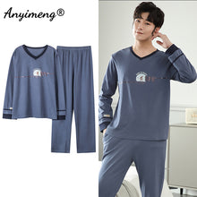 Load image into Gallery viewer, Big Size Men Pajamas Autumn Winter New Chic Gentleman Pjs Fashion Mens Casual Sleepwear Plaid Pants Cotton Pijama Set for Boy