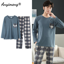 Load image into Gallery viewer, Big Size Men Pajamas Autumn Winter New Chic Gentleman Pjs Fashion Mens Casual Sleepwear Plaid Pants Cotton Pijama Set for Boy