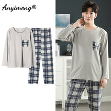 Load image into Gallery viewer, Big Size Men Pajamas Autumn Winter New Chic Gentleman Pjs Fashion Mens Casual Sleepwear Plaid Pants Cotton Pijama Set for Boy