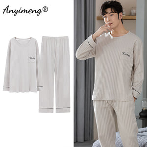 Big Size Men Pajamas Autumn Winter New Chic Gentleman Pjs Fashion Mens Casual Sleepwear Plaid Pants Cotton Pijama Set for Boy