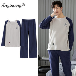 Big Size Men Pajamas Autumn Winter New Chic Gentleman Pjs Fashion Mens Casual Sleepwear Plaid Pants Cotton Pijama Set for Boy