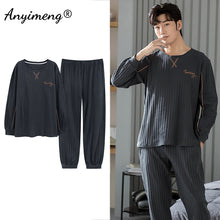 Load image into Gallery viewer, Big Size Men Pajamas Autumn Winter New Chic Gentleman Pjs Fashion Mens Casual Sleepwear Plaid Pants Cotton Pijama Set for Boy