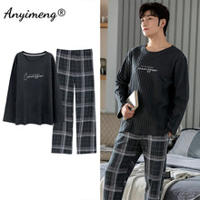 Load image into Gallery viewer, Big Size Men Pajamas Autumn Winter New Chic Gentleman Pjs Fashion Mens Casual Sleepwear Plaid Pants Cotton Pijama Set for Boy