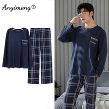 Load image into Gallery viewer, Big Size Men Pajamas Autumn Winter New Chic Gentleman Pjs Fashion Mens Casual Sleepwear Plaid Pants Cotton Pijama Set for Boy