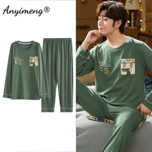 Big Size Men Pajamas Autumn Winter New Chic Gentleman Pjs Fashion Mens Casual Sleepwear Plaid Pants Cotton Pijama Set for Boy