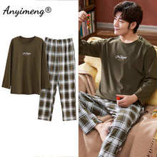 Load image into Gallery viewer, Big Size Men Pajamas Autumn Winter New Chic Gentleman Pjs Fashion Mens Casual Sleepwear Plaid Pants Cotton Pijama Set for Boy