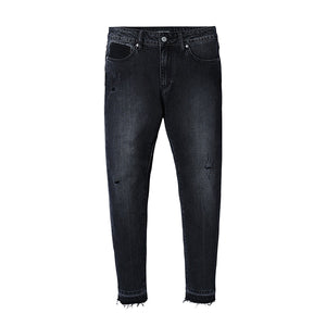 SIMWOOD 2018 Autumn Summer New Raw Edges Jeans Fashion Scratched Black Dark Wash Ankle -Length Slim Fit Denim Trousers 180098 - Larry's Anything Goes