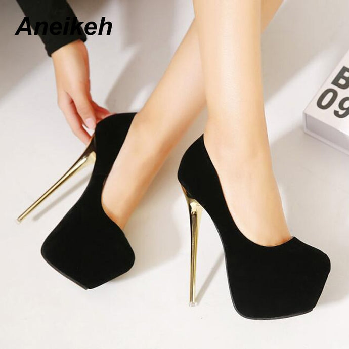 Aneikeh Big Size 41 42 43 44 45 Sexy Pumps Wedding Women Fetish Shoes High Heel Stripper Flock Pumps 16 cm Zapatos Mujer - Larry's Anything Goes