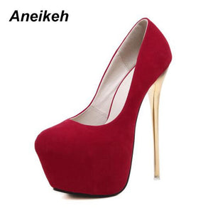 Aneikeh Big Size 41 42 43 44 45 Sexy Pumps Wedding Women Fetish Shoes High Heel Stripper Flock Pumps 16 cm Zapatos Mujer - Larry's Anything Goes
