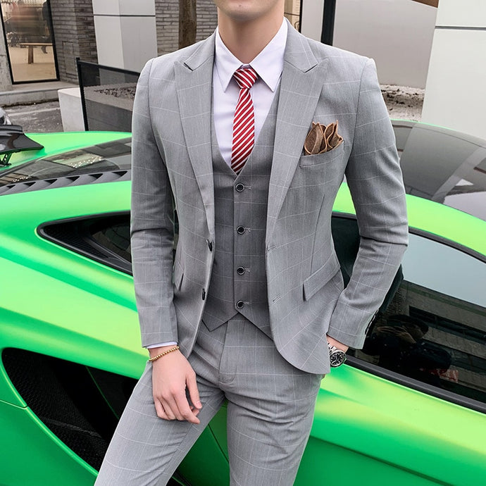 custom Spring suit suit suit, men's Plaid leisure suit, men's suit, three suits, wedding dress, groomsman business - Larry's Anything Goes