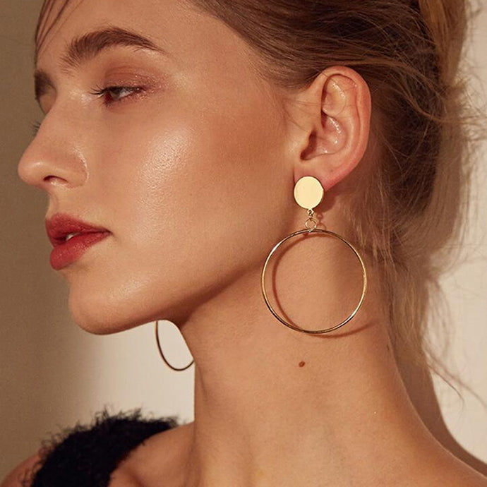 Simple Fashion Gold Silver Plated Geometric Big Round No Pierced Clip Earring for No Ear Hole Women Big Hollow Ear Clips Jewelry - Larry's Anything Goes