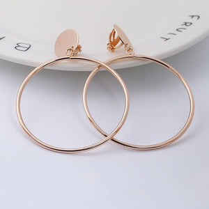 Simple Fashion Gold Silver Plated Geometric Big Round No Pierced Clip Earring for No Ear Hole Women Big Hollow Ear Clips Jewelry - Larry's Anything Goes