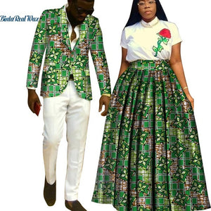Lover Couples Clothes African Print Tutu Skirts for Women Bazin Riche Mens Jacket Blazer 2 Pieces African Style Clothing WYQ204 - Larry's Anything Goes