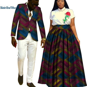 Lover Couples Clothes African Print Tutu Skirts for Women Bazin Riche Mens Jacket Blazer 2 Pieces African Style Clothing WYQ204 - Larry's Anything Goes