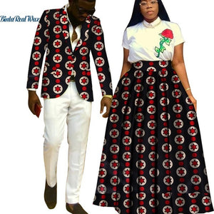 Lover Couples Clothes African Print Tutu Skirts for Women Bazin Riche Mens Jacket Blazer 2 Pieces African Style Clothing WYQ204 - Larry's Anything Goes