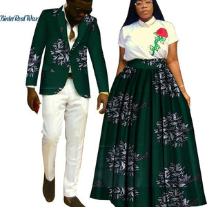 Lover Couples Clothes African Print Tutu Skirts for Women Bazin Riche Mens Jacket Blazer 2 Pieces African Style Clothing WYQ204 - Larry's Anything Goes